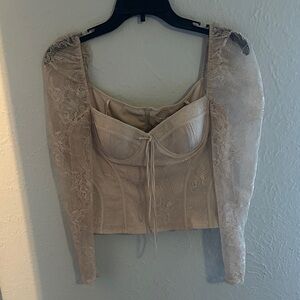 Chelsea & Violet Beige Lace Bustier Blouse